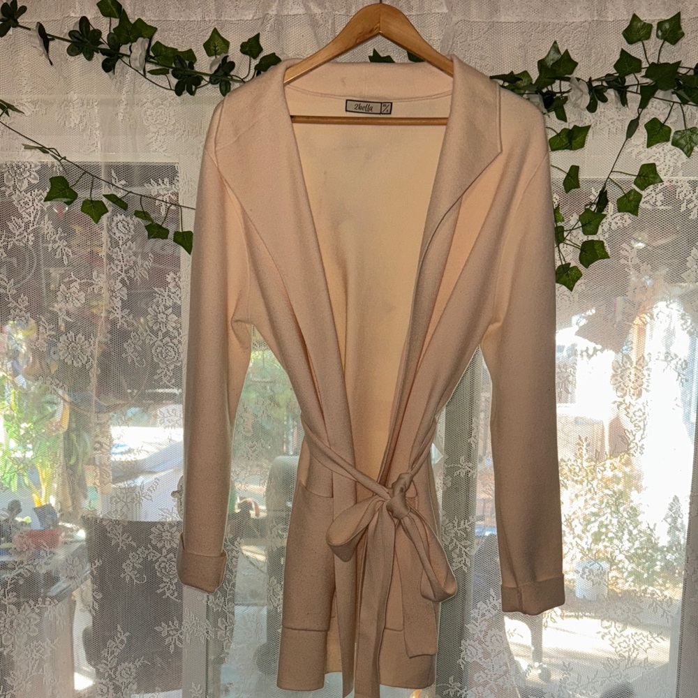 Elegant Beige Belted Cardigan